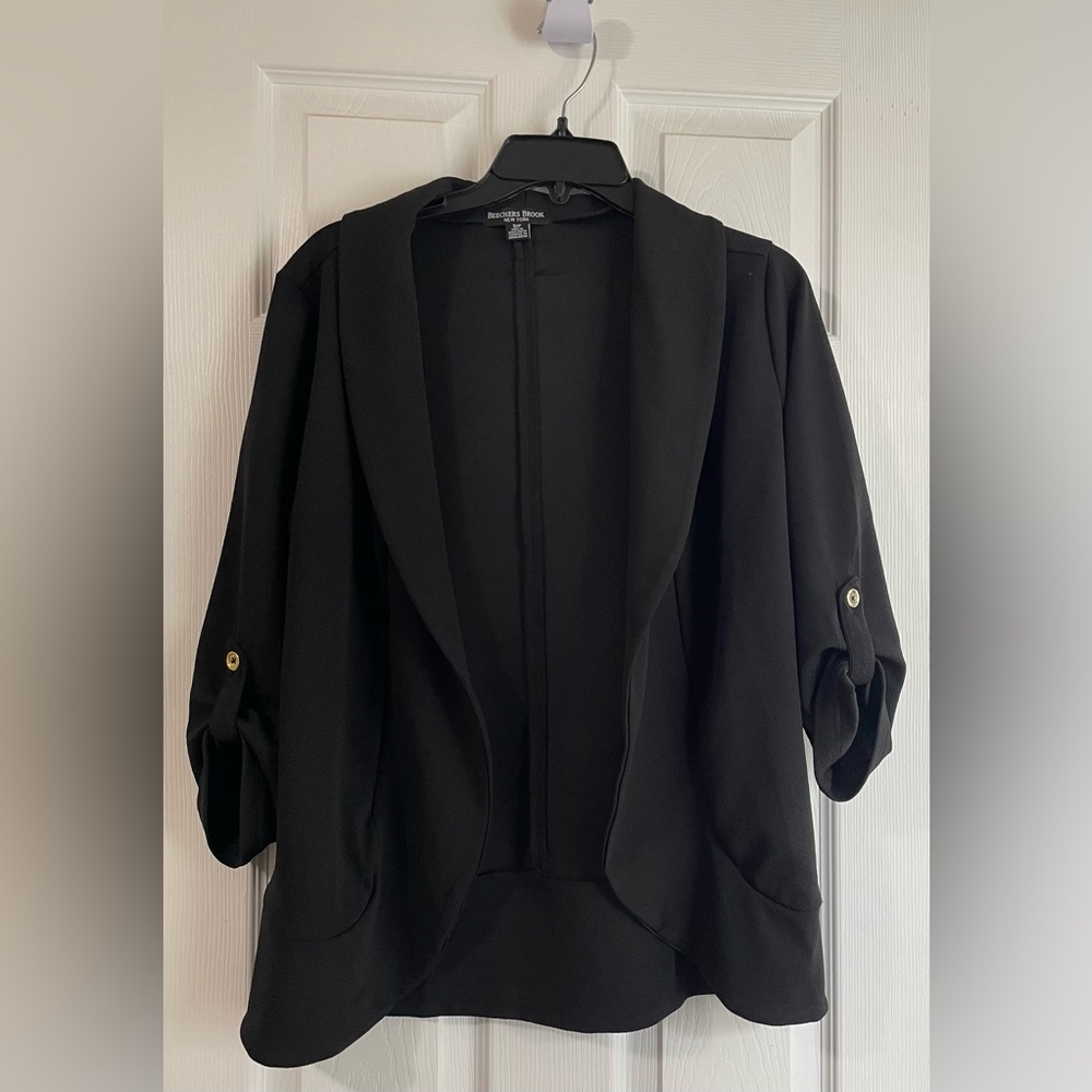 Beecher Brook Black Open-Front Blazer with Rolled Sleeves Size Small